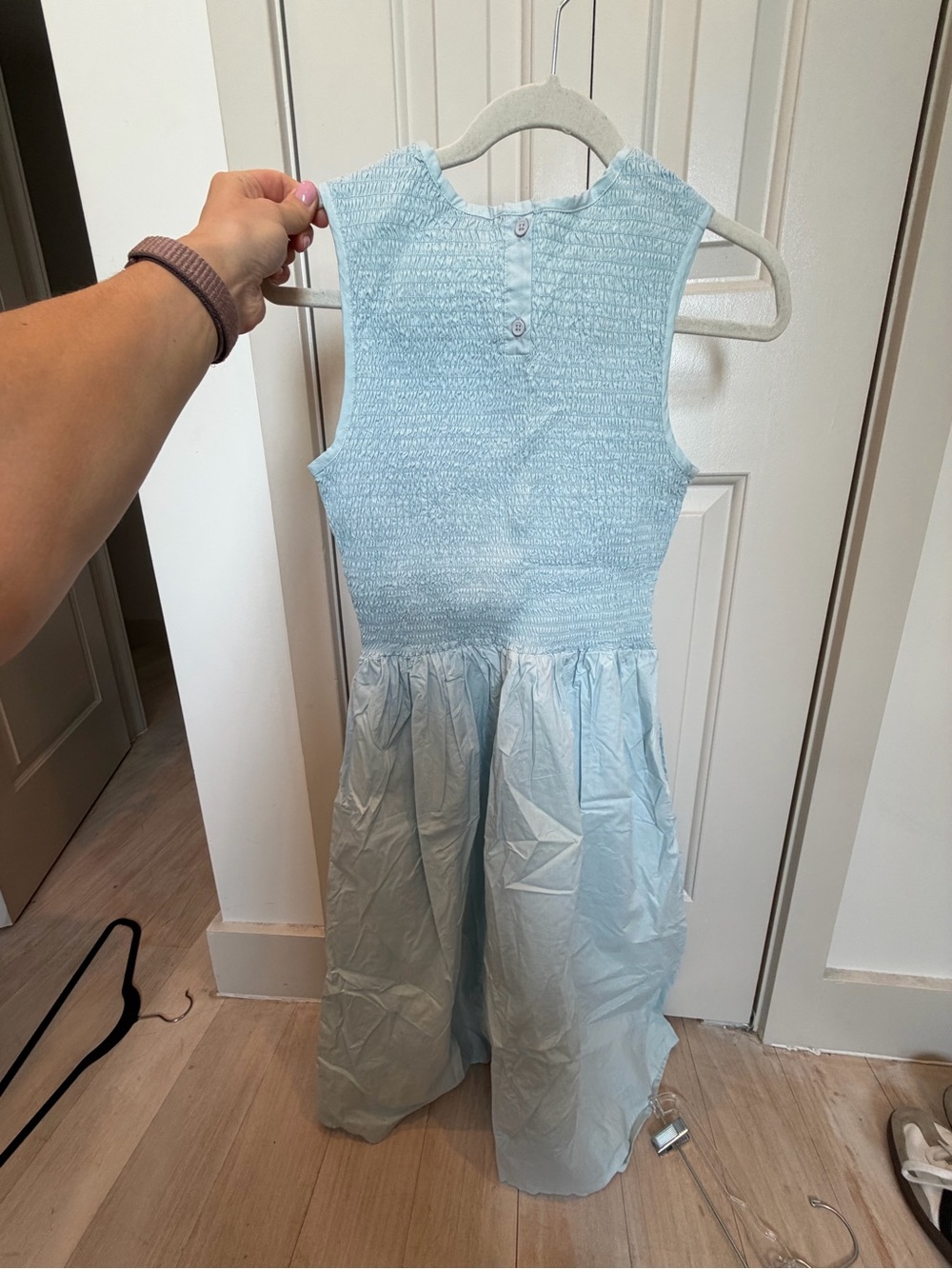 French Connection Light Blue Sleeveless Smocked Waist Dress